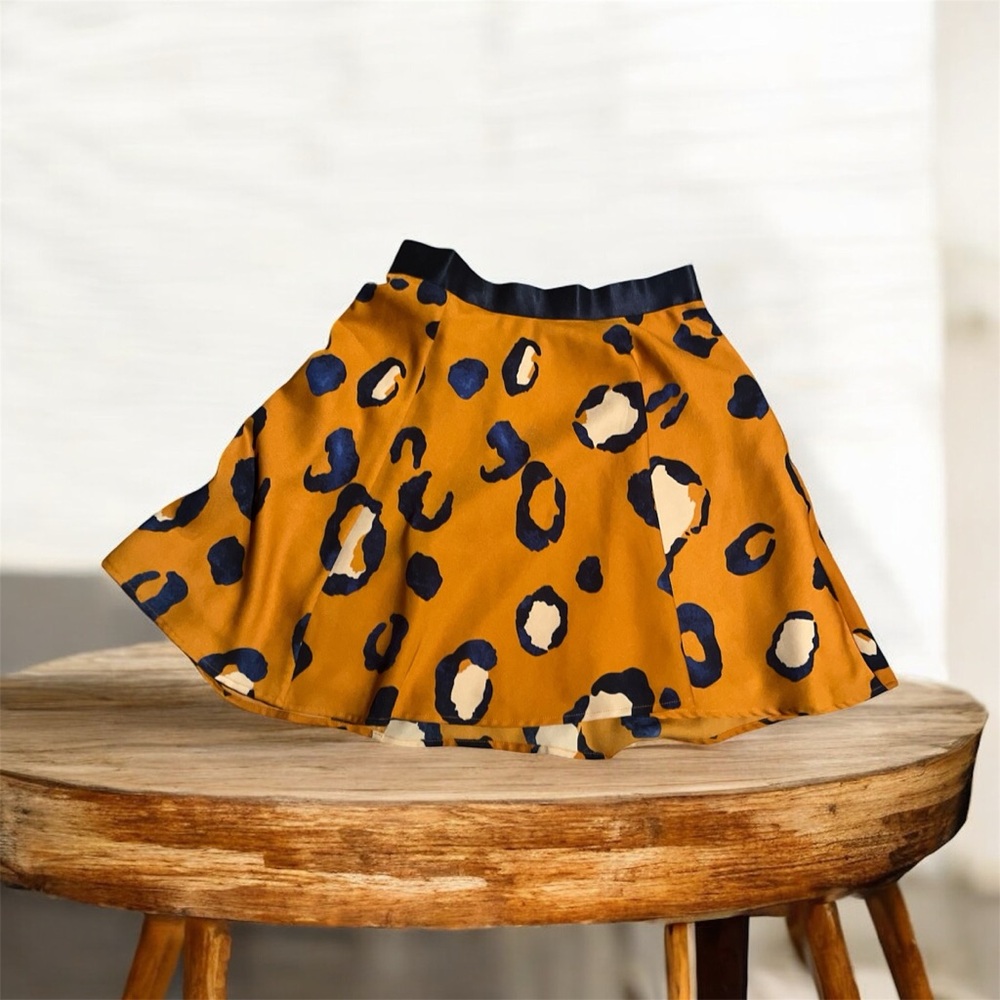 Leopard Print A-Line Skirt - Orange and Blu